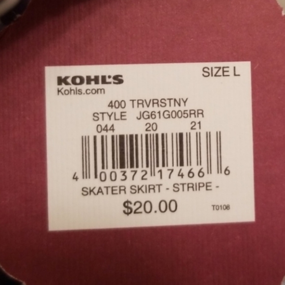 NWT Navy with Green & White Stripes A line Skater Skirt Juniors Sz Large - Picture 4 of 6